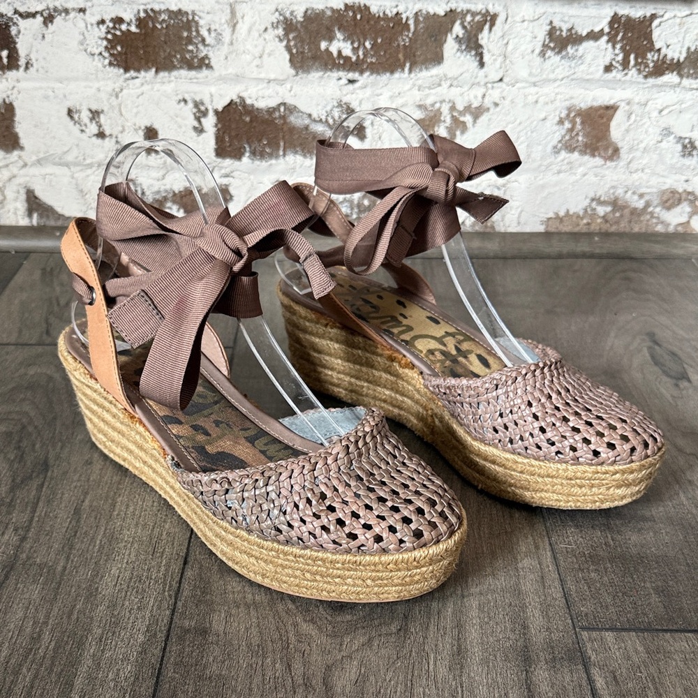 Sam Edelman Brown Woven Espadrille Wedge Sandals